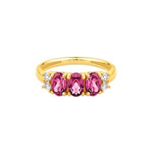 Anel Duquesa em Ouro Amarelo 18k com Rodolitas e Diamantes 0,18 ct