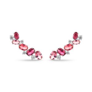 Brinco Earcuff Life Blossom em Prata 925 com Pedras Rosas e Incolores