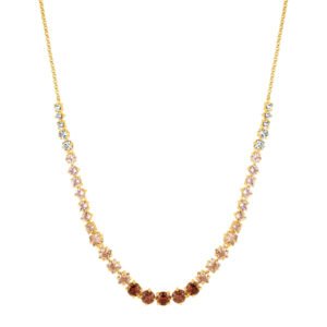 Colar Life Mocha em Prata 925 com Banho de Ouro Amarelo 18k, Pedras Marrons e Incolores, 45cm