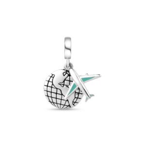 Pingente Viagem Avião e Globo em Prata 925 com Esmalte