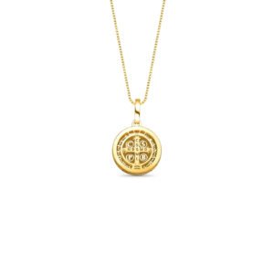 Pingente Medalha Cruz e Oração de São Bento em Ouro Amarelo 18k
