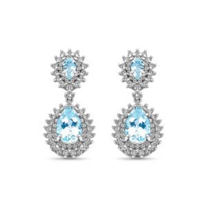 Brinco Classic em Ouro Branco 18k com Água Marinha e Diamantes 1,55 ct