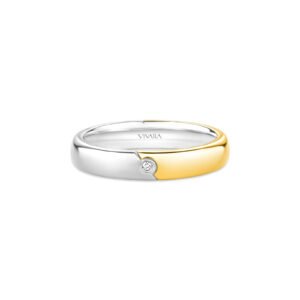Anel Especial Date em Prata 925 e Ouro Amarelo 18k com Diamante 0,01ct