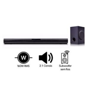 SoundBar LG SQC1 – 160W RMS, Conexão Bluetooth, 2.1 Canais, Auto Sound Engine (ASE), Adaptive Sound Control (ASC), Sem fios, Conexões Múltiplas - SQC1