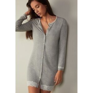 Camisola De Botões Com Renda - Cinza