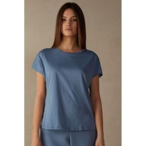 Blusa Manga Curta Decote Redondo Em Algodão Supima Ultrafresh - Azul