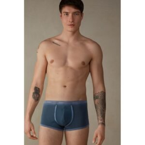 Cueca Boxer Tingida Em Algodão Supima Elástico - Azul