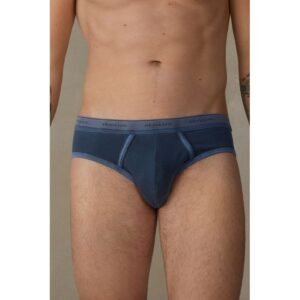 Cueca Slip Tingida Em Peça Em Algodão Supima Elástico - Azul