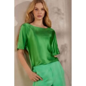 Blusa Manga Curta Em Seda e Modal - Verde