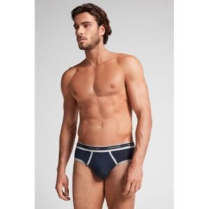 Cuecas Slip Em Algodão Supima Natural Fresh Com Logótipo - Azul