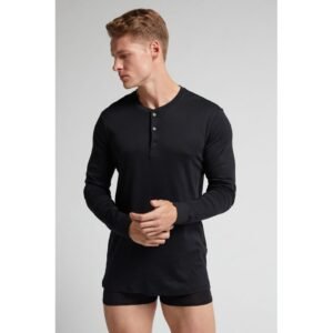 Camiseta De Manga Comprida Em Interlock Supima - Preto