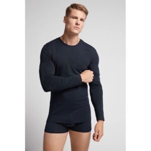 Blusa De Manga Comprida De Algodão Supima Elástico - Azul