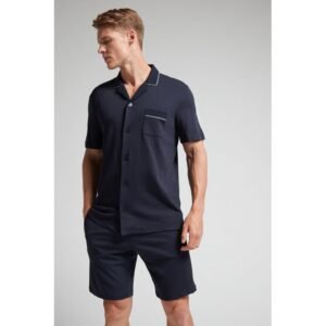 Pijama Curto Aberto Em Algodão Supima - Azul