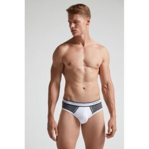 Cueca Slip De Algodão Supima Elástico Bicolor - Cinza