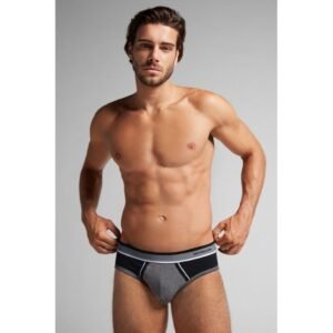 Cueca Slip Em Algodão Supima Elástico Bicolor - Preto