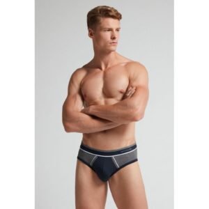 Cueca Slip Em Algodão Supima Elástico Bicolor - Azul