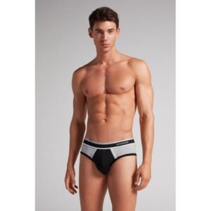 Cueca Slip De Algodão Supima Elástico Bicolor - Preto