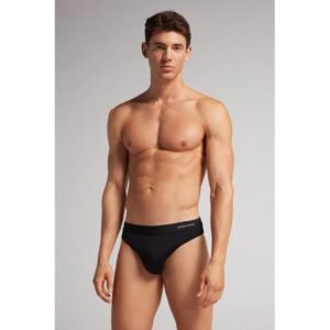 Cueca Slip Em Microfibra Com Logotipo - Preto