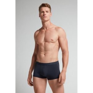 Cueca Boxer De Microfibra Com Logotipo - Azul