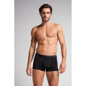 Cueca Boxer De Algodão Supima Com Elástico Visível - Preto