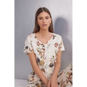 Camisa De Manga Curta Autumn Botanics - Bege