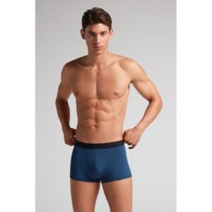 Cueca Boxer De Microfibra Com Logotipo - Azul
