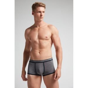 Cueca Boxer Em Algodão Supima Natural Fresh Com Logotipo - Cinza