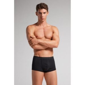 Cueca Boxer Em Algodão Supima Com Logotipo - Preto