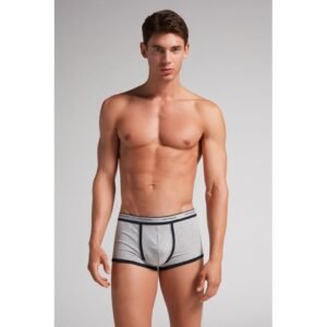 Cueca Boxer Em Algodão Supima Com Logotipo - Cinza