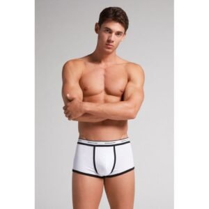 Cueca Boxer Em Algodão Supima Com Logotipo - Branco