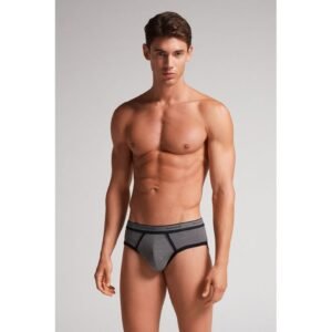 Cueca Slip Em Algodão Supima Elasticizado Com Logotipo - Cinza