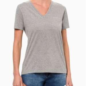 Camiseta Feminina Decote v Slim Logo No Peito Calvin Klein Jeans - Cinza Camiseta Feminina Decote v Slim Logo No Peito Calvin Klein Jeans Cinza p