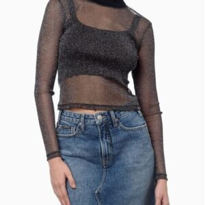 Blusa Feminina Manga Longa Gola Alta Tule Calvin Klein Jeans - Preto Blusa Feminina Manga Longa Gola Alta Tule Calvin Klein Jeans Preto p