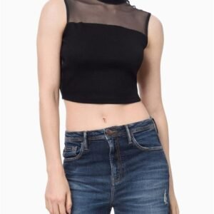Blusa Feminina Sem Manga Ribana Recorte Tule Calvin Klein Jeans - Preto Blusa Feminina Sem Manga Ribana Recorte Tule Calvin Klein Jeans Preto p