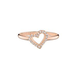 Anel Life Love II Coração Vazado em Liga Rosé com Banho de Ouro Rosé 18k e Pedras Incolores