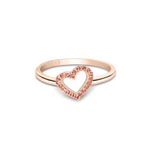 Anel Life Love II Coração Vazado em Liga Rosé com Banho de Ouro Rosé 18k e Pedras Rosas