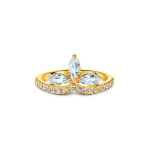 Anel Life Nature II em Prata 925 com Banho de Ouro Amarelo 18k, Topázios Sky e Incolores