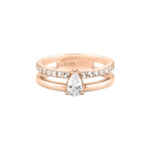 Anel Life Luna Duplo em Liga Rosé com Banho de Ouro Rosé 18k e Topázios Incolores