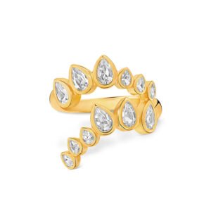 Anel Life Skyline II em Prata 925 com Banho de Ouro Amarelo 18k e Topázios Incolores