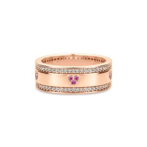 Anel Life Love Locker Coração em Liga Rosé com Banho de Ouro Rosé 18k e Pedras Rosas e Incolores