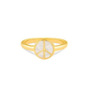 Anel Life Paz e Amor Redondo em Prata 925 com Banho de Ouro Amarelo 18k