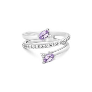 Anel Life Luna Triplo em Prata 925 com Ametistas e Topázios