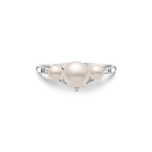 Anel Noivas em Ouro Branco 18k com Pérolas e Diamantes