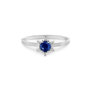 Anel Dengosa em Ouro Branco 18k com Safira e Diamantes