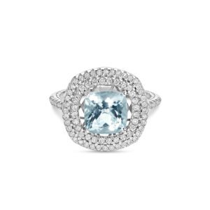 Anel Splendore em Ouro Branco 18k com Água Marinha e Diamantes
