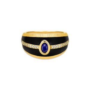 Anel Policroma em Ouro Amarelo 18k com Lápis Lazuli e Diamantes