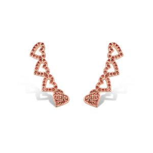 Brinco Ear Cuff Life Love II com Banho Ouro Rosé Corações Cravejados