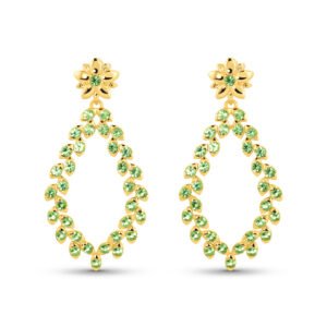 Brinco Life Botânica em Prata 925 com Banho de Ouro Amarelo 18k com Pedras Verdes