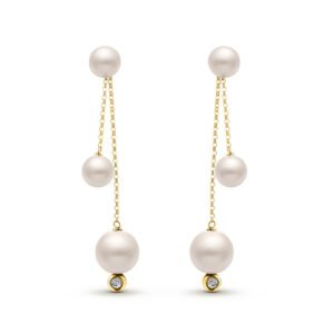 Brinco Una em Ouro Amarelo 18k com Pérolas e Diamante