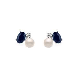 Brinco Moon em Prata 925 com Pérola, Safira Azul e Topázio